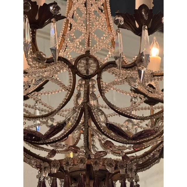 1920s Italian Beaded and Amethyst Chandelier For Sale - Image 4 of 6