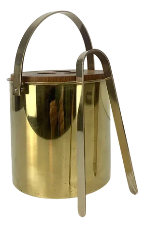 Brass & Teak Ice Bucket and Ice Tong from Stelton Brassware, 1960s, Set of 2