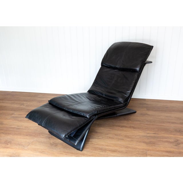 Vintage Chaise Lounge in Black Leather by Maurice Villency, 1980s For Sale - Image 13 of 18