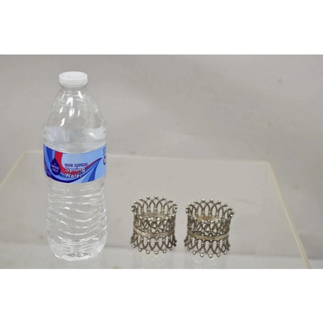 Silver Antique English Victorian Silver Plated Fretwork Crown Napkin Rings - A Pair For Sale - Image 8 of 8