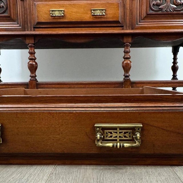Antique English Carved Walnut Mirror-Back Sideboard, 1900s For Sale - Image 12 of 13
