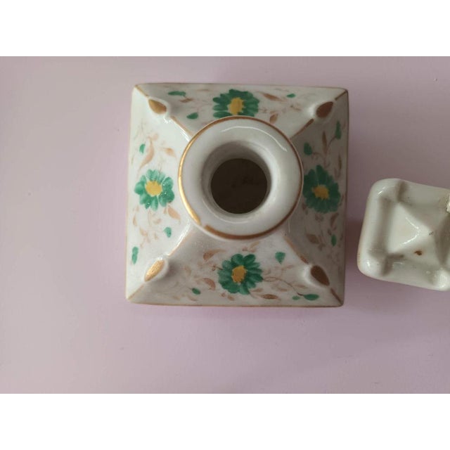 Gold Antique French Hand Painted Porcelain Perfume Bottles, Set of 2 For Sale - Image 8 of 14