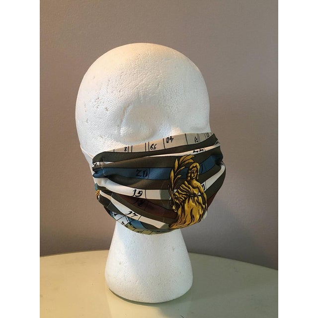 Textile Handmade Hermes Vintage Dies et Hore Virgo Silk Scarf Face Mask For Sale - Image 7 of 7
