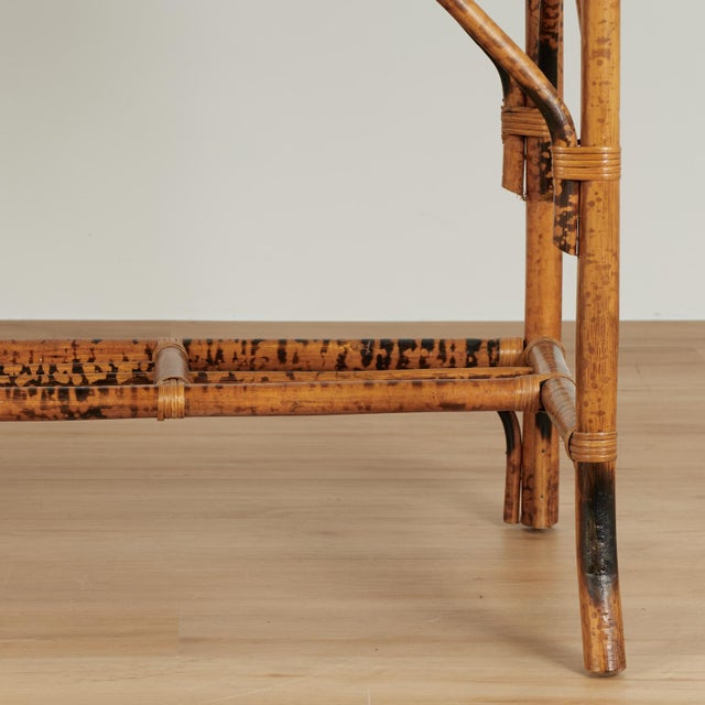 Vintage British Colonial Style Faux Burnt Bamboo and Grasscloth Pagoda Desk For Sale - Image 9 of 16