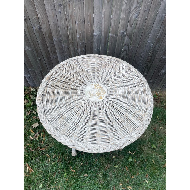 Shabby Chic Antique Round Woven Wicker Table For Sale - Image 3 of 8