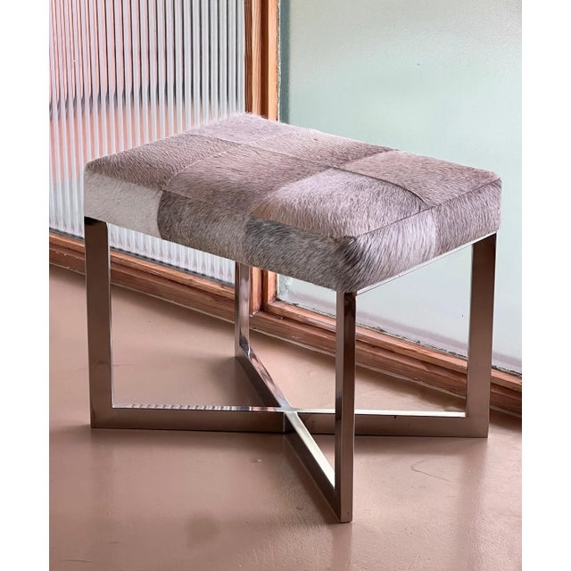 Late 20th Century A Modernist Cowhide And Chrome Ottoman, 20Th Century. For Sale - Image 5 of 12