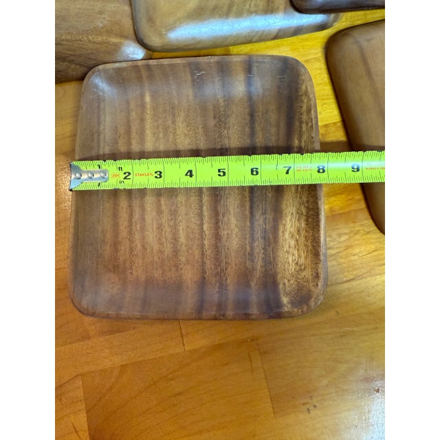 Wood Vintage Teak-Wood Appetizer Plates Set of 10 For Sale - Image 7 of 9
