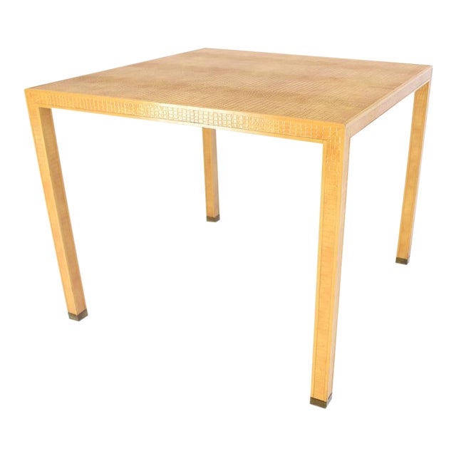 Khaki Faux Alligator Crocodile Snake Skin Square Dining Game Table Brass Feet For Sale - Image 8 of 8