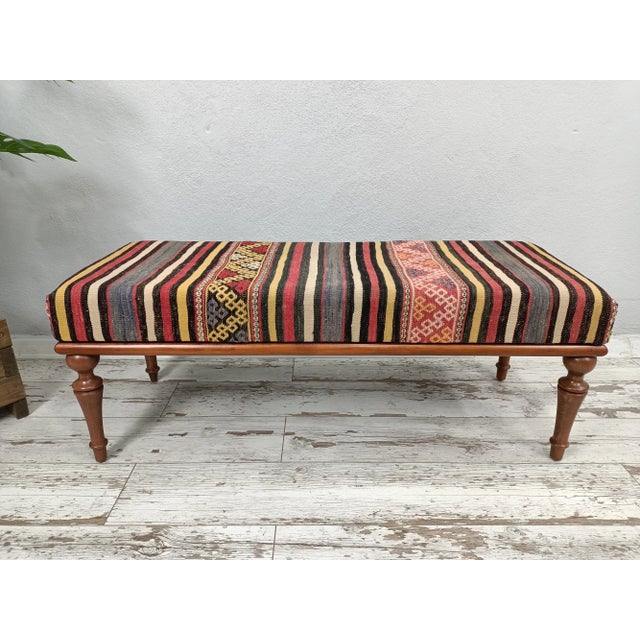 Kilim Upholstered Traditional Leg Entryway Bench For Sale - Image 10 of 10
