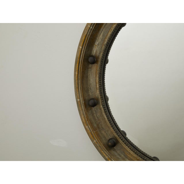 English 1900s Silver Leaf Beaded Convex Bullseye Mirror with Ebonized Accents For Sale - Image 4 of 9