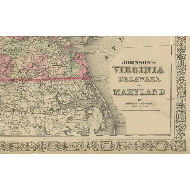 Mid 19th Century Map of Virginia, Delaware, and Maryland with Fort Monroe Inset from Johnsons, 1864 For Sale - Image 5 of 6