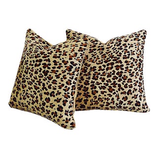 Custom Leopard Spot Cowhide & Velvet Feather/Down Pillows 18" Square- Pair For Sale