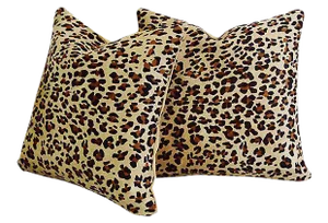 Custom Leopard Spot Cowhide & Velvet Feather/Down Pillows 18" Square- Pair