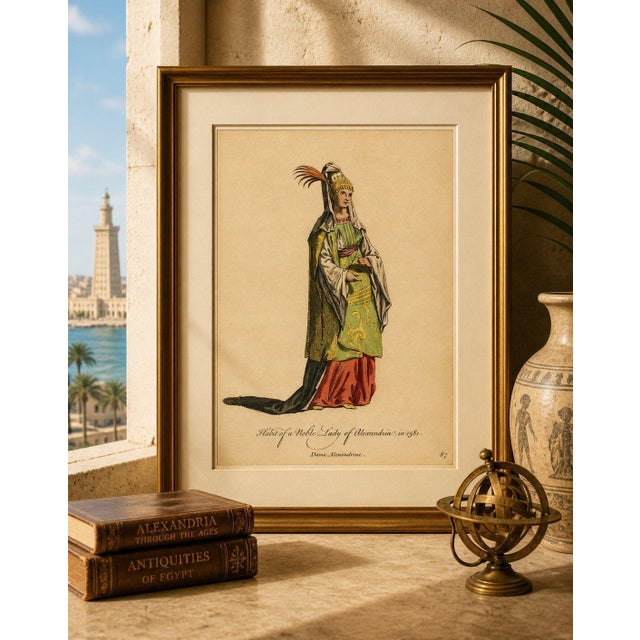 Copper European School Artist, Habit of a Noble Lady of Alexandria in 1581, 1749, Engraving For Sale - Image 8 of 9