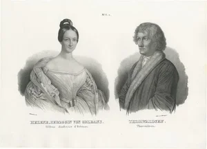 J. Honegger, Princess Hélène of Orléans and Bertel Thorvaldsen, 1845, Litograph on Paper