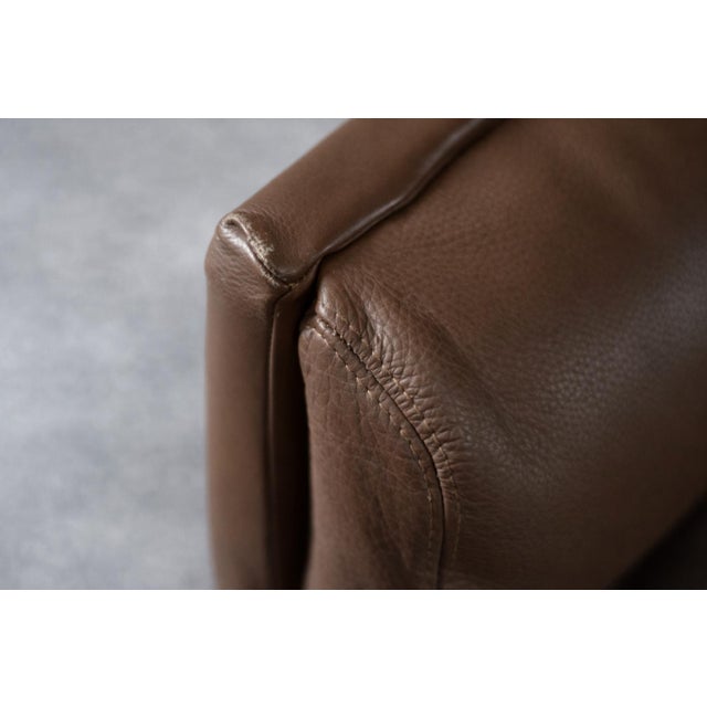 Set of Mid-Century Modern Danish Brown Leather Swivel Chair & Ottoman, 1970s For Sale - Image 14 of 18