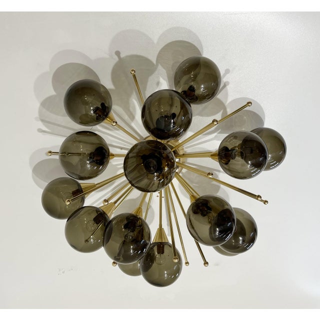 Italian 21st Century Mezzo Polished Brass Smoky Murano Flush Mount by Fabio LTD For Sale - Image 3 of 9