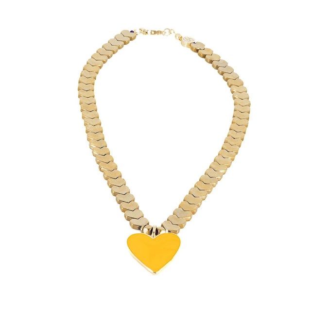 Asian Happy Yellow Heart Beaded Necklace For Sale - Image 3 of 6