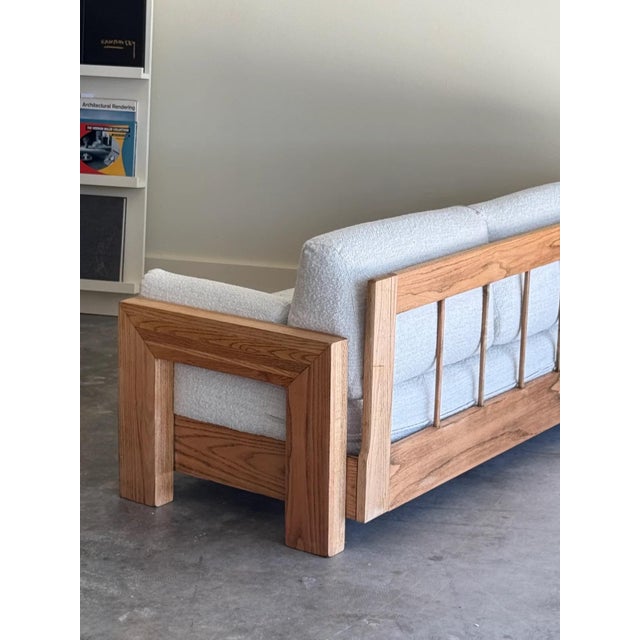 Sculptural Oak Sofa With Boucle Upholstery by Howard Furniture 1950s For Sale - Image 10 of 10