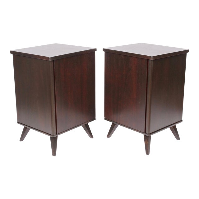 Swedish Moderne Dark Walnut Bedside Cabinets, 1940s - A Pair For Sale