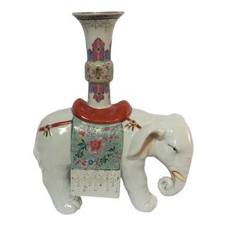 Early 20th Century Chinese Export Famille Verte and Blanc De Chine Elephant Joss Stick For Sale