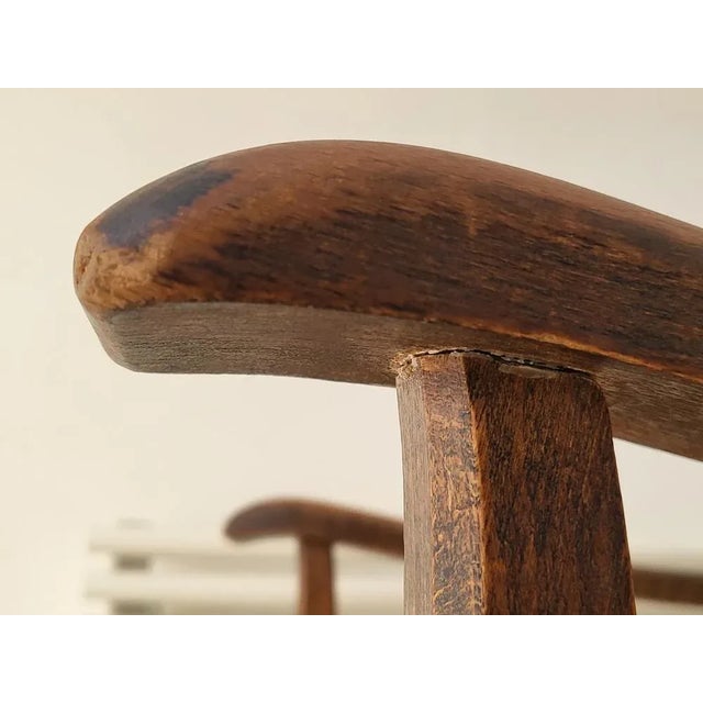 Wood Set of Vintage French Chairs in Leather and Oak, 1950 For Sale - Image 7 of 13