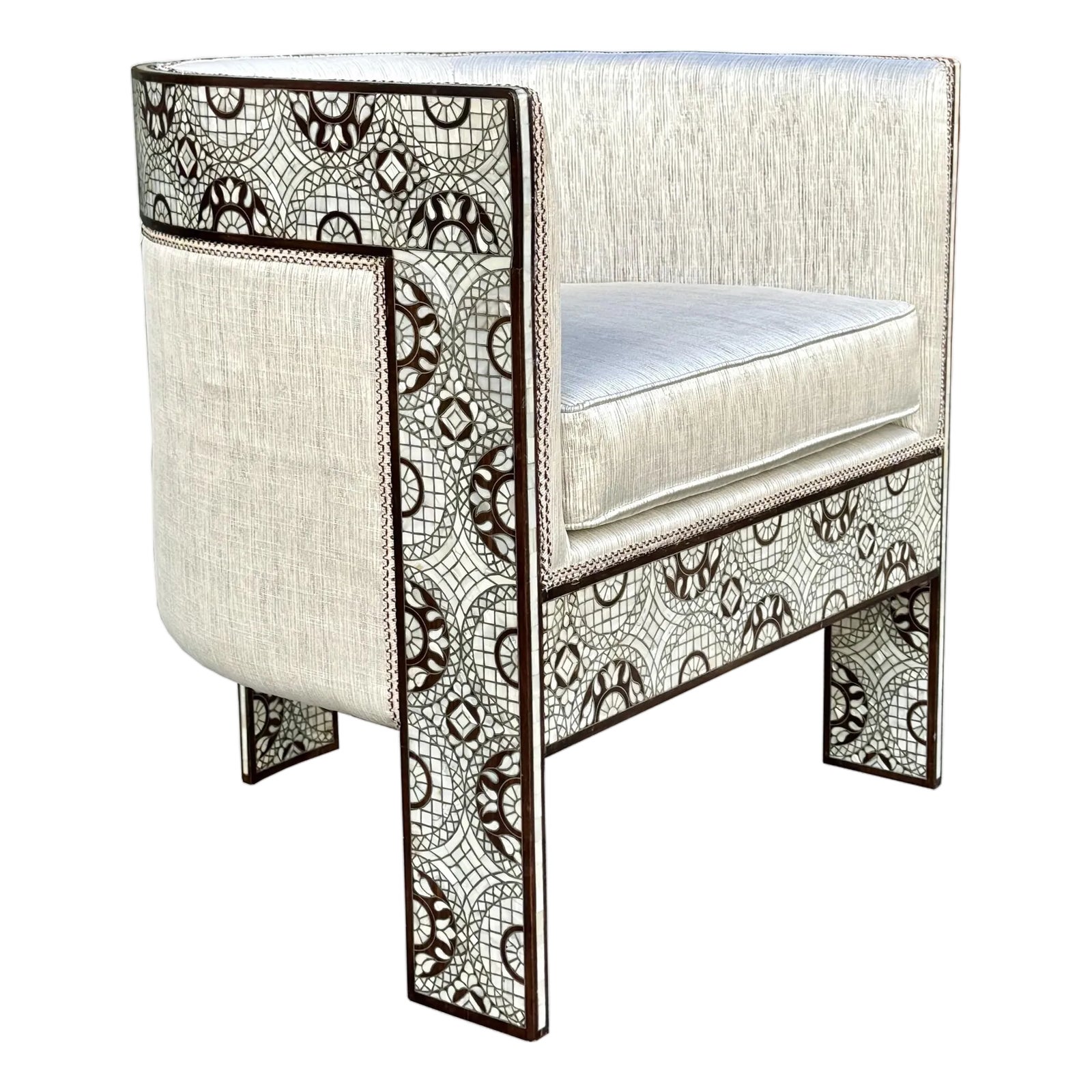 Contemporary Design Mother of Pearl Inlaid Round Chair | Chairish