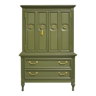 Mid Century Transitional Highboy Dresser in Olive Green - Newly Painted For Sale