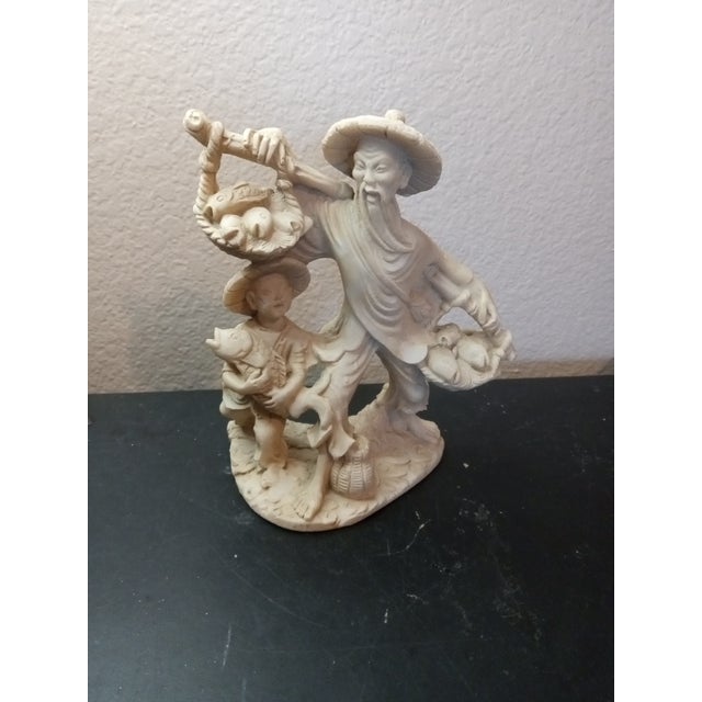 Folk Art Exquisite 1950 Alabaster Fisherman & Grandson Sculpture Made in Mexico For Sale - Image 3 of 6