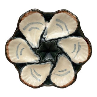 French Majolica Oyster Plate Longchamp, Circa 1900 For Sale