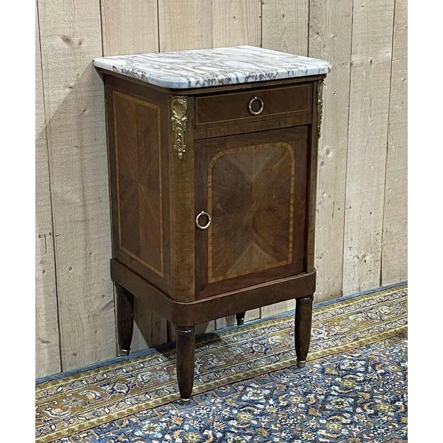 Nightstand in Marquetry and White Marble, Early 20th Century For Sale - Image 4 of 10