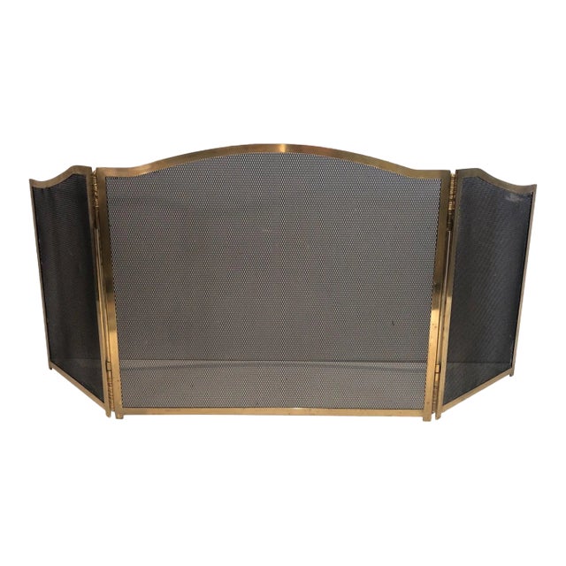 Circa 1970 French Neoclassical Style Brass Fireplace Screen For Sale