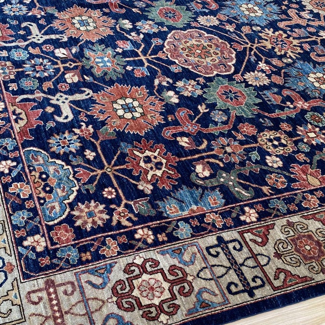 Persian Navy Blue Persian Mahal Hand-Knotted Wool Rug - 8' X 9'11" For Sale - Image 3 of 17