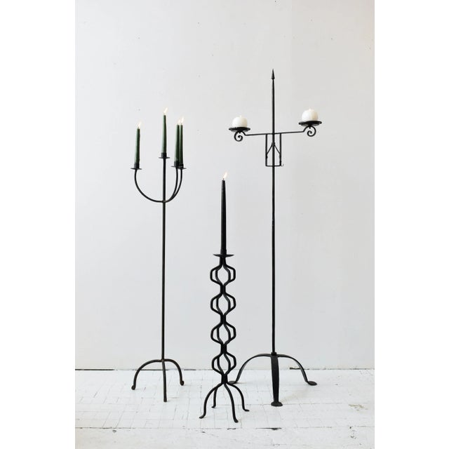 Vintage Trident-Style Wrought Iron Floor Adjustable Candelabra, Circa 1950s For Sale - Image 4 of 13