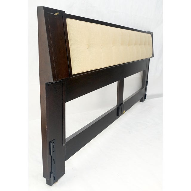 Black Ed Wormley Dunbar NEW Solid Linen Upholstery Ebonized Mahogany King Headboard For Sale - Image 8 of 17