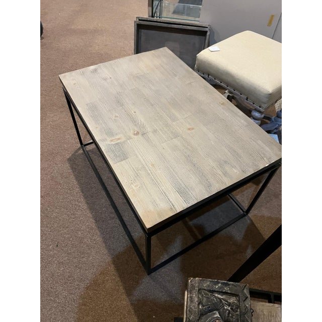 Industrial Industrial Wood Top Coffee Table With Black Metal Frame For Sale - Image 3 of 6