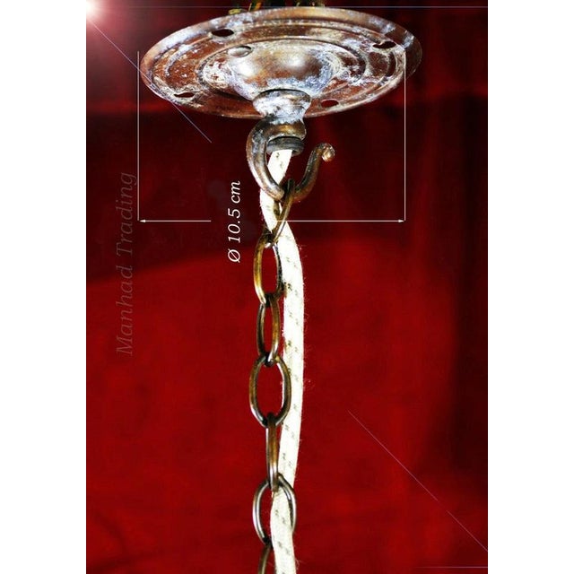 Art Deco Bronze and Hand-Painted Opaline Skyscraper Pendant Light, 1940s For Sale - Image 9 of 13