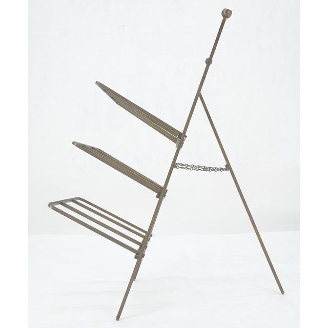 Metal Machined Solid Brass Folding Magazine Rack Shelf Nice Brass Patina Clean! For Sale - Image 7 of 13
