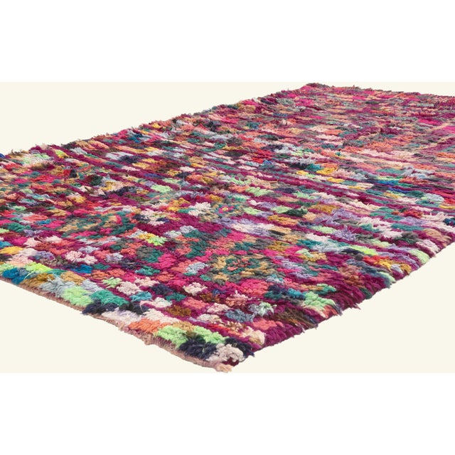 22051 Vintage Boujad Moroccan Rug, 04'09 x 08'02. The Bohemian Reverie: A Vintage Boujad Moroccan Masterpiece of Nomadic...