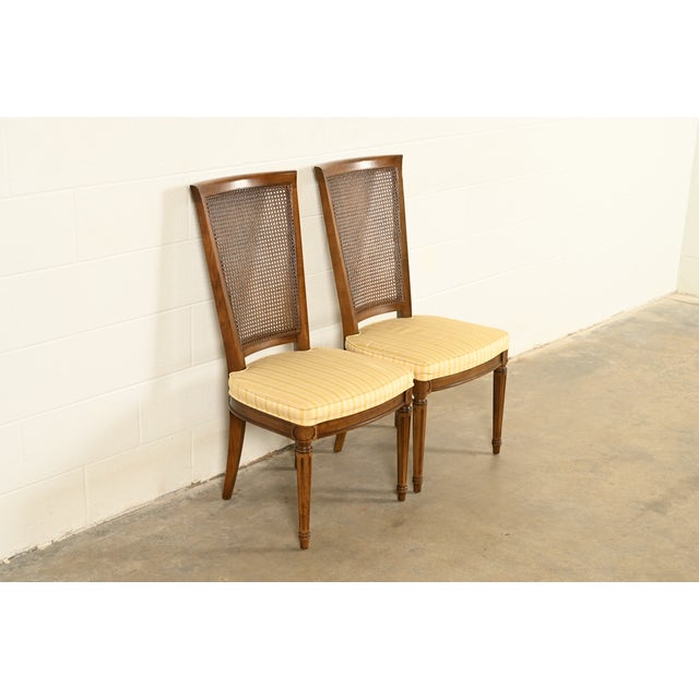 Henredon French Regency Louis XVI Carved Walnut Cane Back Side Chairs or Dining Chairs, Pair For Sale - Image 16 of 16