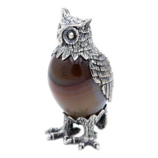 Silver-Gilded and Stone Miniature Owl For Sale