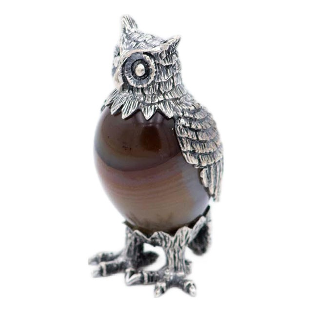 Silver-Gilded and Stone Miniature Owl For Sale