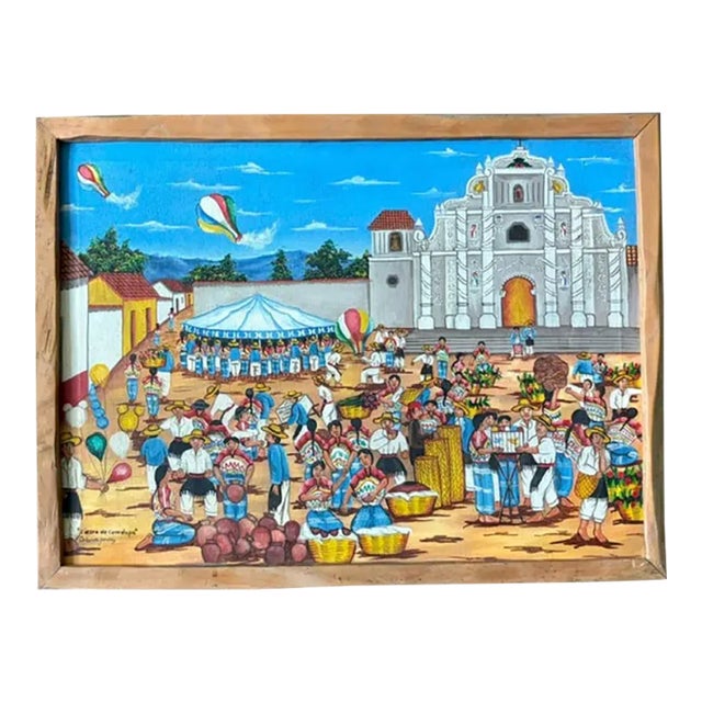 Detailed Folk Art Painting - Comalapa School Movement - Painting of the Fiesta De Comalapa, Signed For Sale