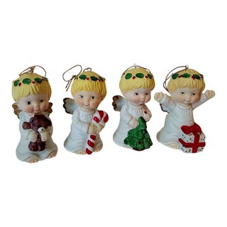 .Vintage Bisque Porcelain Angel Figurine Ornaments. Made in Taiwan. Set of Four. For Sale