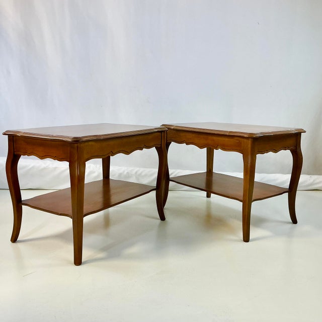 1950s Vintage Bassett French Provincial Maple 2-Tier Side Tables - A Pair. For Sale - Image 9 of 12