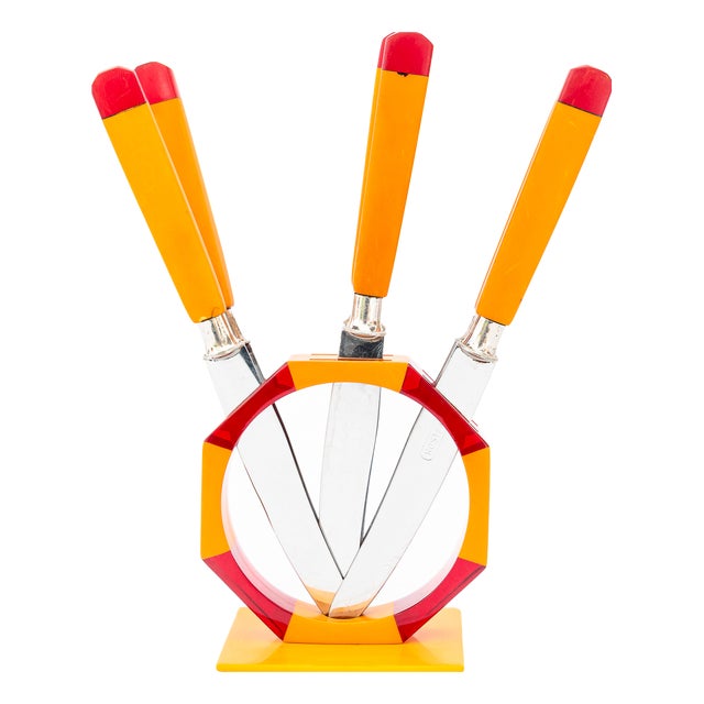 Knives with Holder in Bakelite from Solingen, 1920s, Set of 5 For Sale