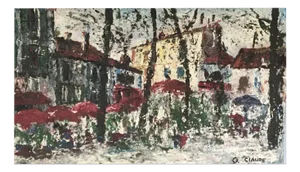 O. Ciaude, La place du marché, Oil on Canvas Board