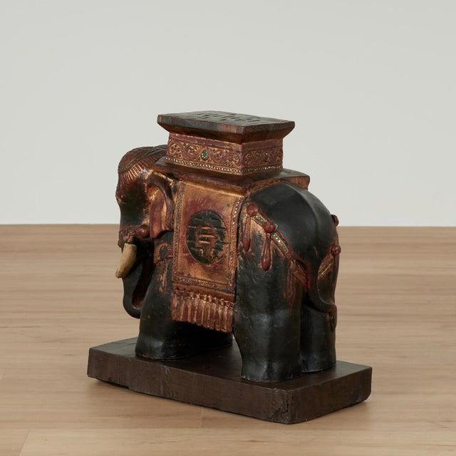 Indian Antique Indian Carved Wood Elephant Stand or Pedestal For Sale - Image 3 of 12