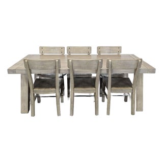 Pottery Barn Benchwright 7-Piece Rustic Wood Dining Set With Chairs For Sale