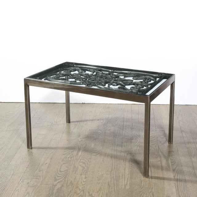 Art Deco Antique Burnished Cast-Iron Gate Cocktail Table With Floral Detailing For Sale - Image 9 of 9
